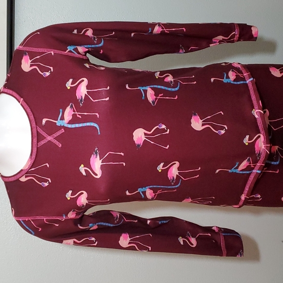 JUSTICE SLEEP 2-Piece Maroon w/Pink Flamingos. Flame Resistant. NWOT. Sz 14 - Picture 2 of 11